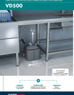Watermatic Sanibroyeur pompe de relevage intégrée pour usage intensif 4 entrées pour restaurant (bac à graisse obligatoire) VD500