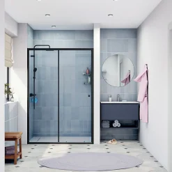 Porte De Douche|Swiss Aqua Technologies SAT PROJECT Porte de douche 140x185cm coulissante avec profilé noir mat (SATPROMUD140CT)