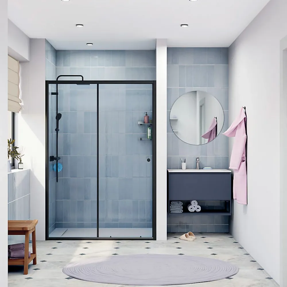 Porte De Douche|Swiss Aqua Technologies SAT PROJECT Porte de douche 140x185cm coulissante avec profilé noir mat (SATPROMUD140CT)