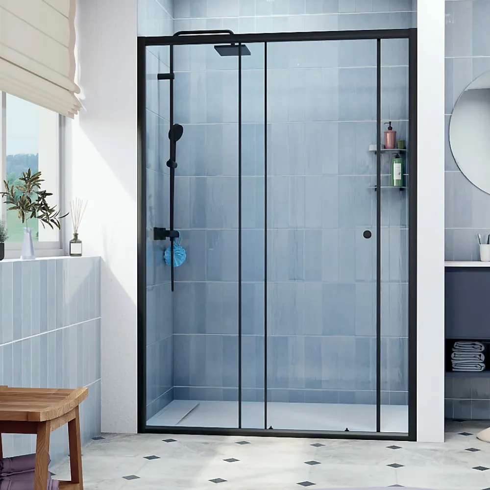 Porte De Douche|Swiss Aqua Technologies SAT PROJECT Porte de douche 140x185cm coulissante avec profilé noir mat (SATPROMUD140CT)