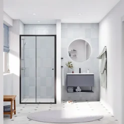 Porte De Douche|Swiss Aqua Technologies SAT PROJECT Porte de douche 110x185cm coulissante avec profilé noir mat (SATPROMUD110CT)