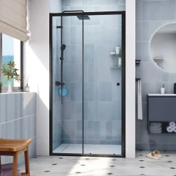 Porte De Douche|Swiss Aqua Technologies SAT PROJECT Porte de douche 110x185cm coulissante avec profilé noir mat (SATPROMUD110CT)