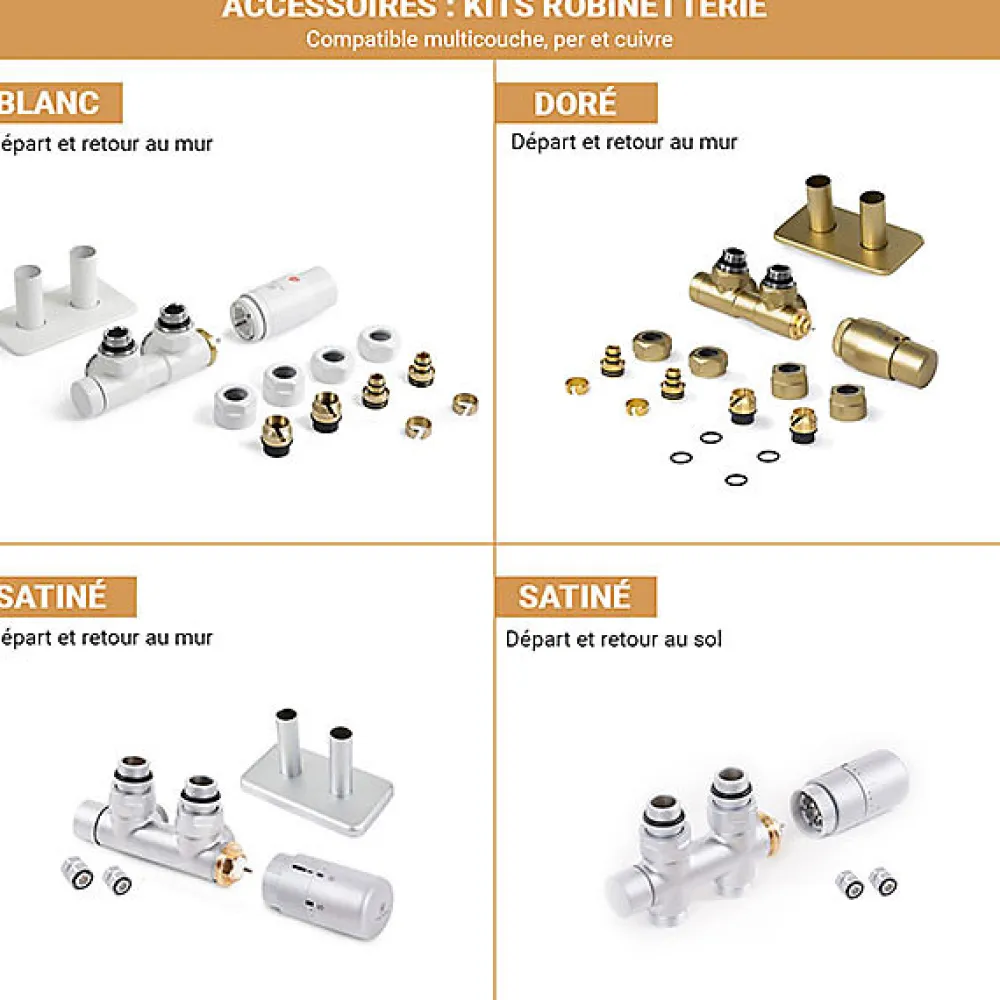 Matisere Sèche-serviette eau chaude blanc de 655mm de haut et 400mm de large - 316 Watt - BOO655/400ZXB