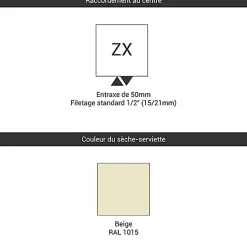 Sèche-Serviettes Eau Chaude|Matisere Sèche-serviette eau chaude beige de 1070mm de haut et 500mm de large - 418 Watt - ZIG1070/500ZX1015