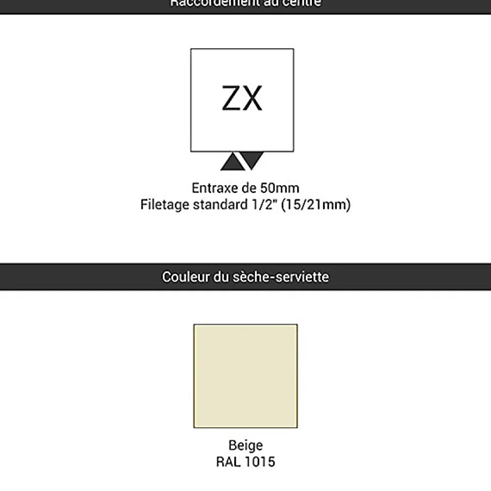 Sèche-Serviettes Eau Chaude|Matisere Sèche-serviette eau chaude beige de 1070mm de haut et 500mm de large - 418 Watt - ZIG1070/500ZX1015