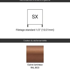 Sèche-Serviettes Eau Chaude|Matisere Sèche-serviette eau chaude cuivré de 710mm de haut et 230mm de large - 186 Watt - MIK710/230SXBCO
