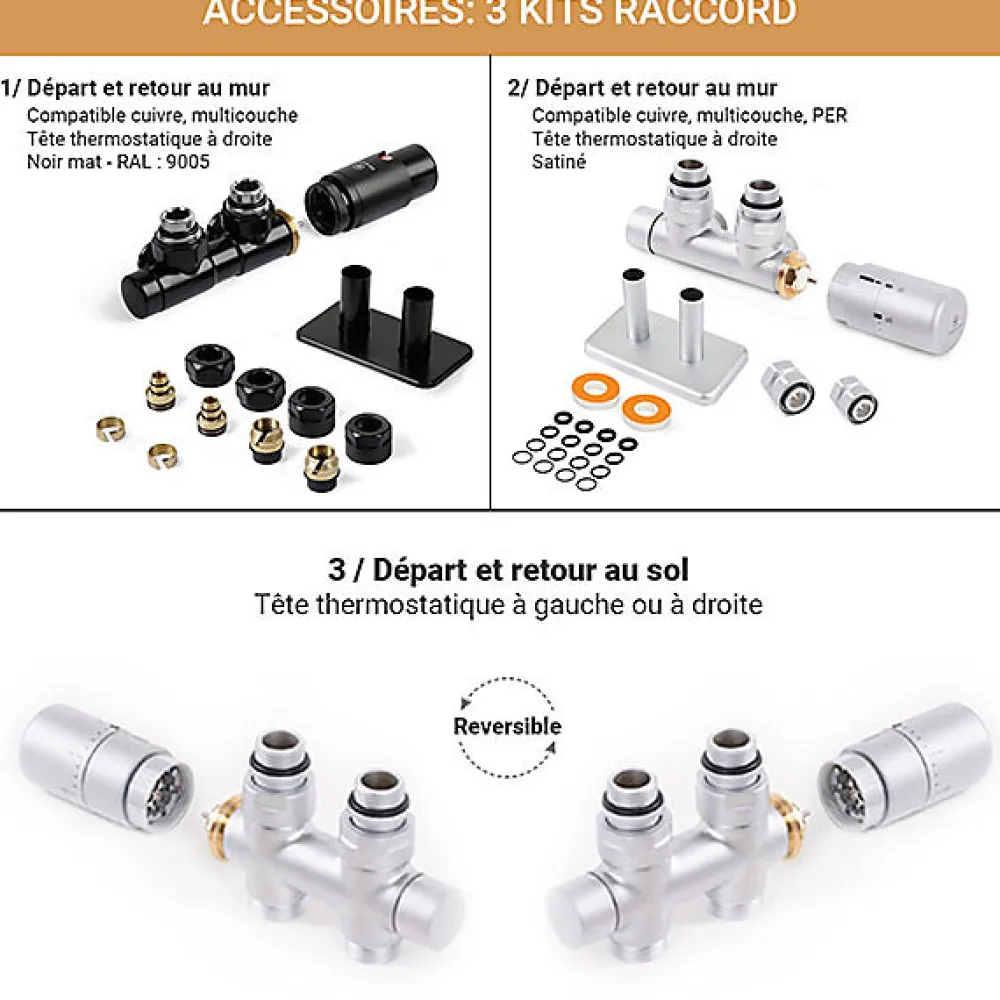 Matisere Sèche-serviette eau chaude noir de 510mm de haut et 400mm de large - 163 Watt - VIP510/400ZXN