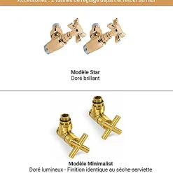 Sèche-Serviettes Eau Chaude|Matisere Sèche-serviette eau chaude doré de 800mm de haut et 504mm de large - 210 Watt - RET800/504SXBRA