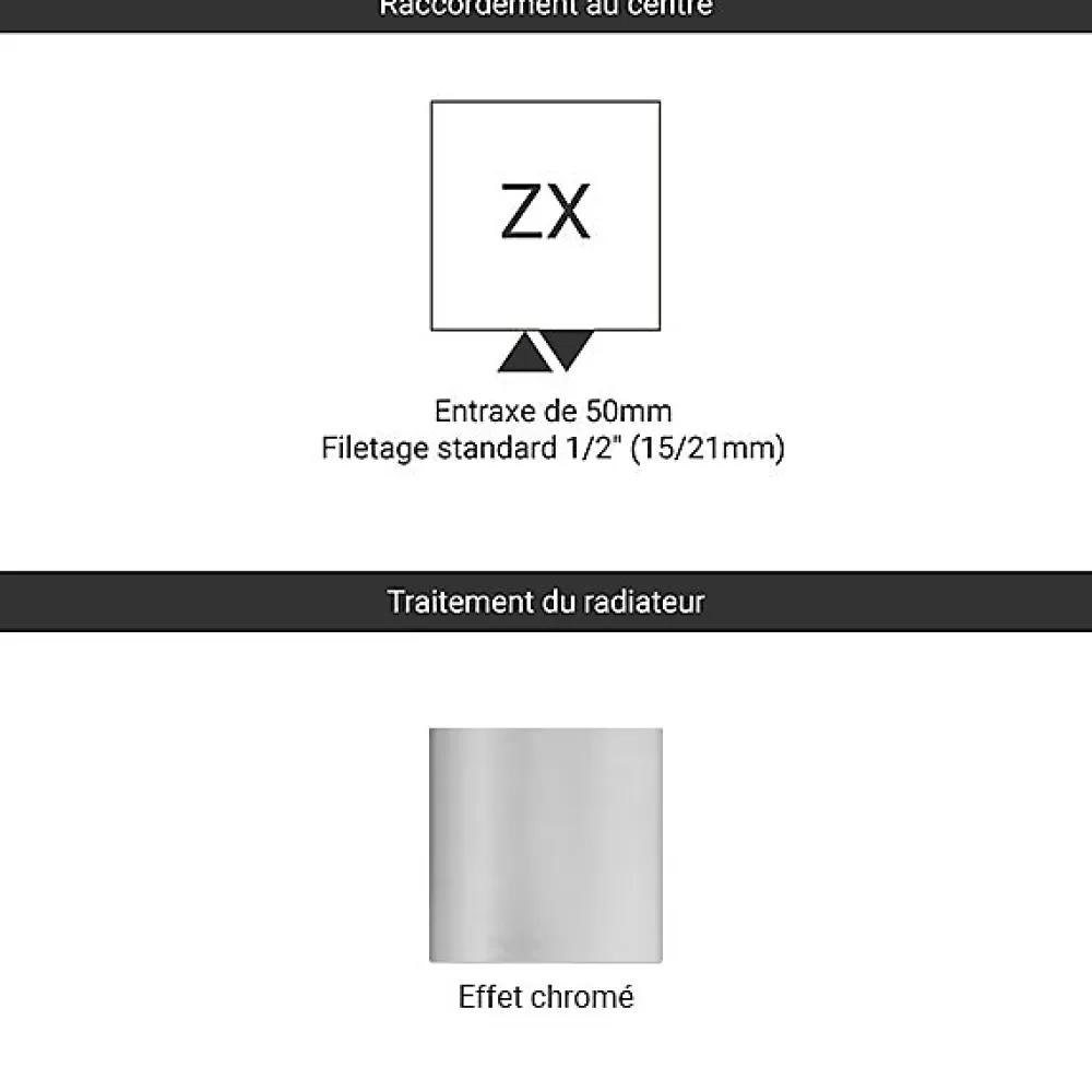 Matisere Sèche-serviette eau chaude chromé de 900mm de haut et 600mm large - 316 Watt - FIO900/600ZXCRO