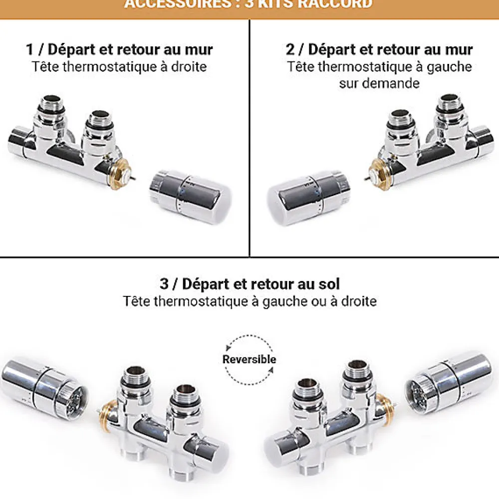Matisere Sèche-serviette eau chaude chromé de 900mm de haut et 600mm large - 316 Watt - FIO900/600ZXCRO