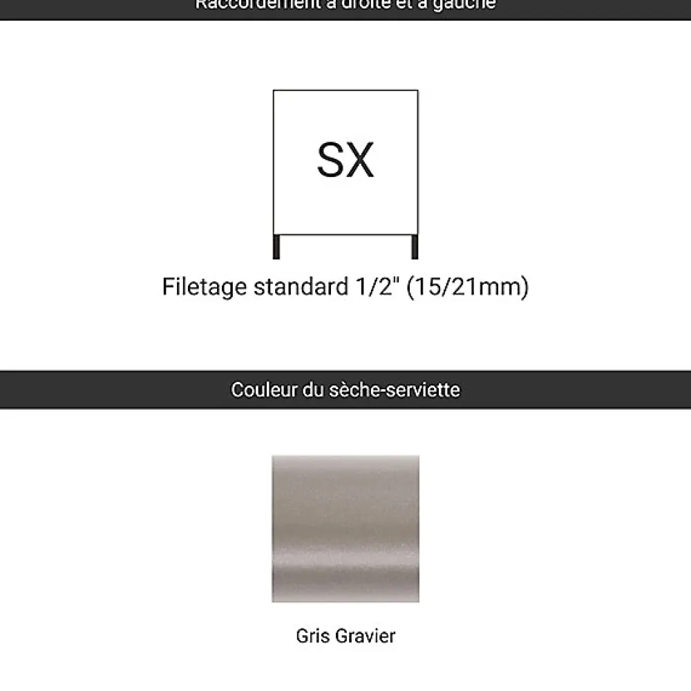 Matisere Sèche-serviette eau chaude gris 960mm de haut et 200mm de large - 195 Watt - EAS960/200SXRGR