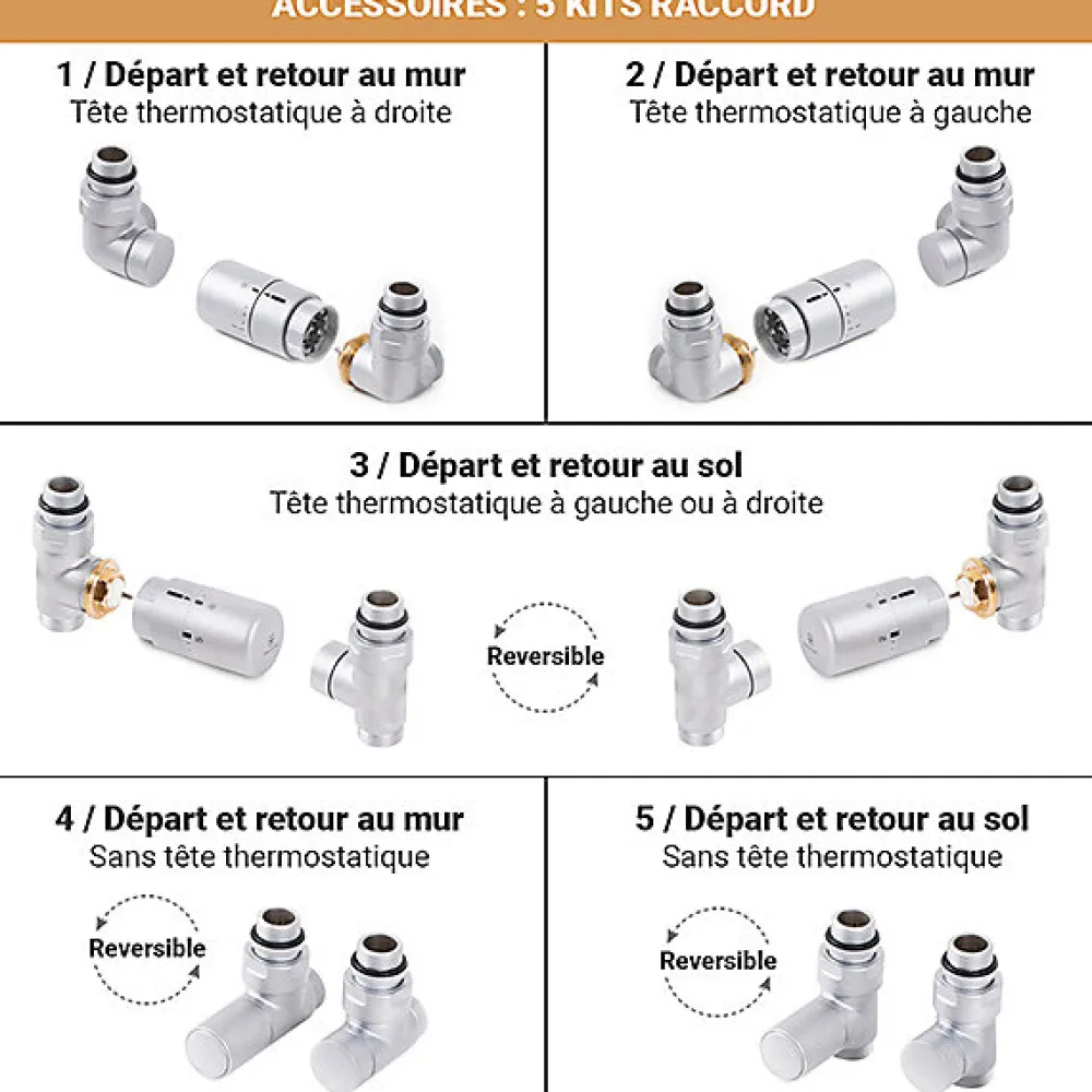 Matisere Sèche-serviette eau chaude gris 960mm de haut et 200mm de large - 195 Watt - EAS960/200SXRGR