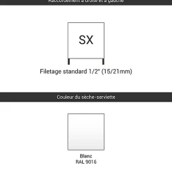Matisere Sèche-serviette eau chaude blanc de 1140mm de haut et 480mm de large - 471 Watt - FIO1140/480SXB