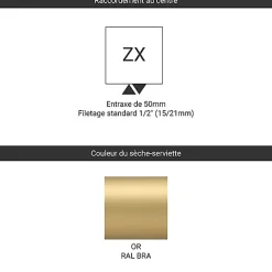 Sèche-Serviettes Eau Chaude|Matisere Sèche-serviette eau chaude doré de 1140mm de haut et 500mm de large - 591 Watt - ALE1140/500ZXBRA