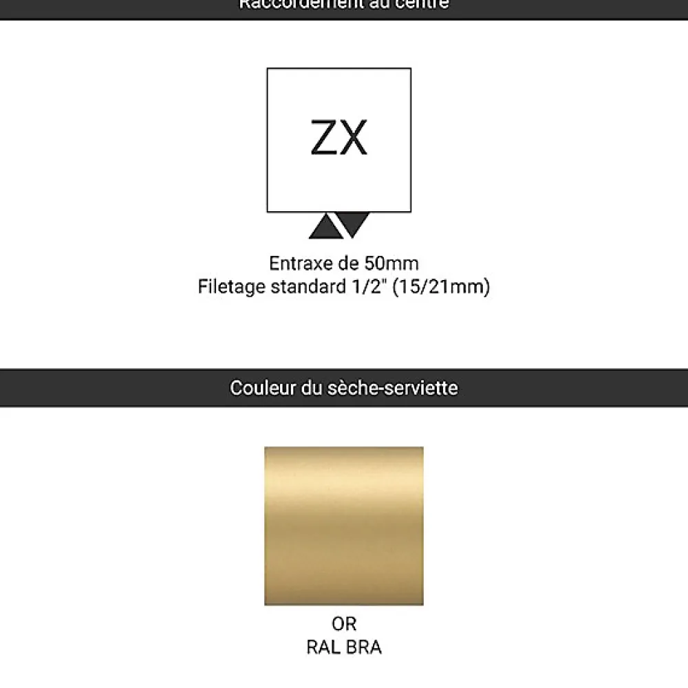 Sèche-Serviettes Eau Chaude|Matisere Sèche-serviette eau chaude doré de 1140mm de haut et 500mm de large - 591 Watt - ALE1140/500ZXBRA