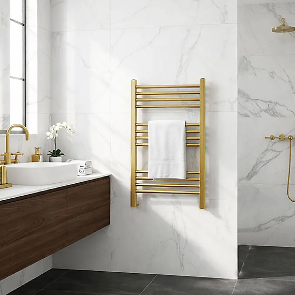Sèche-Serviettes Eau Chaude|Matisere Sèche-serviette eau chaude doré de 660mm de haut et 680mm de large - 373 Watt - FIO660/680SXBRA