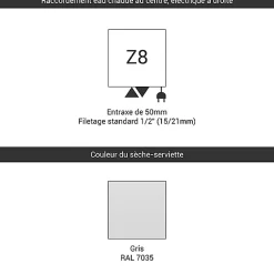 Sèche-Serviettes Mixte|Matisere Sèche-serviette eau chaude gris 1070mm de haut 500mm de large - 406 Watt - ZIG1070/500Z87035