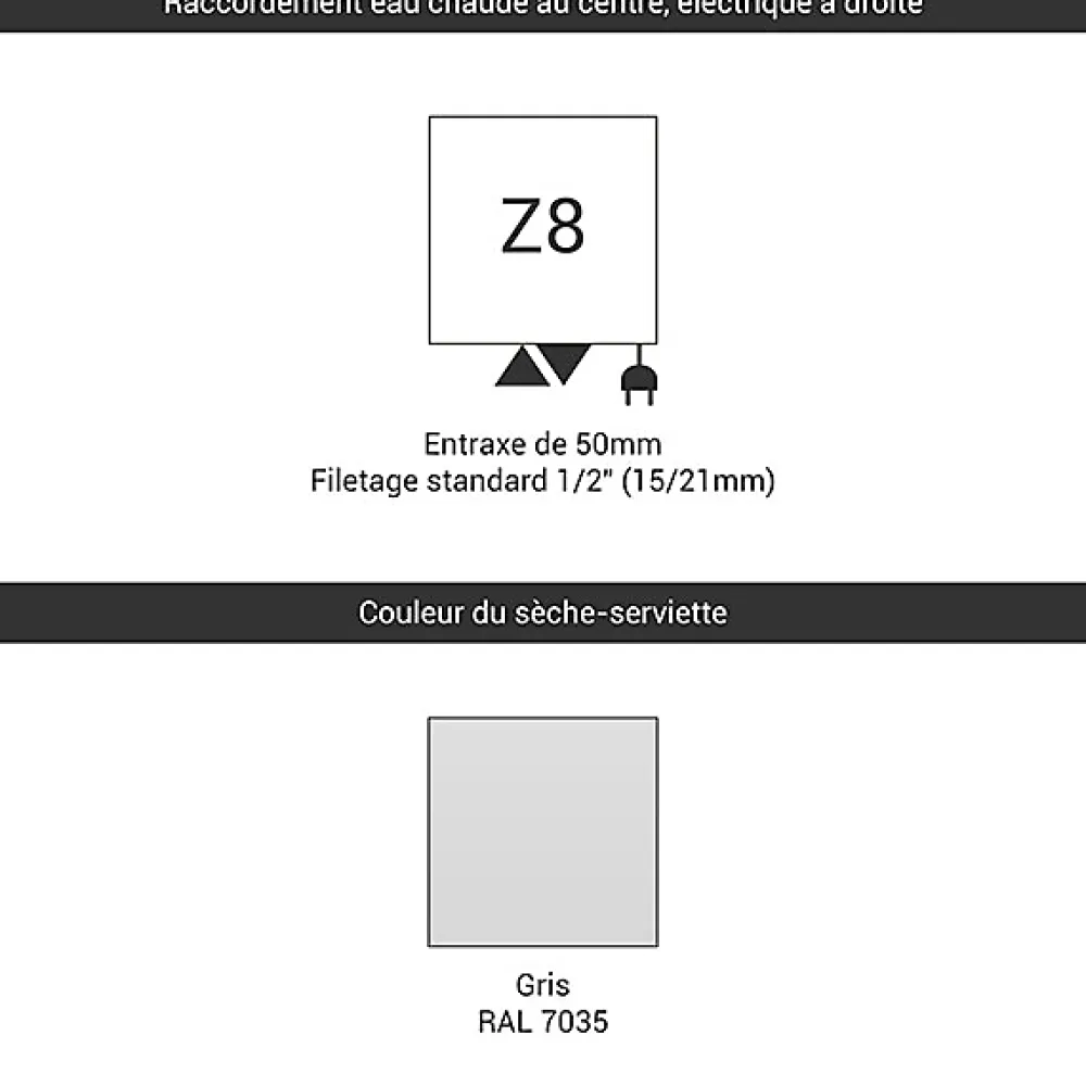Sèche-Serviettes Mixte|Matisere Sèche-serviette eau chaude gris 1070mm de haut 500mm de large - 406 Watt - ZIG1070/500Z87035