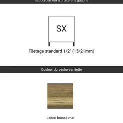 Matisere Sèche-serviette eau chaude laiton brossé de 1540mm de haut/504mm de large - 273 Watt - RET1540/504SXBBS