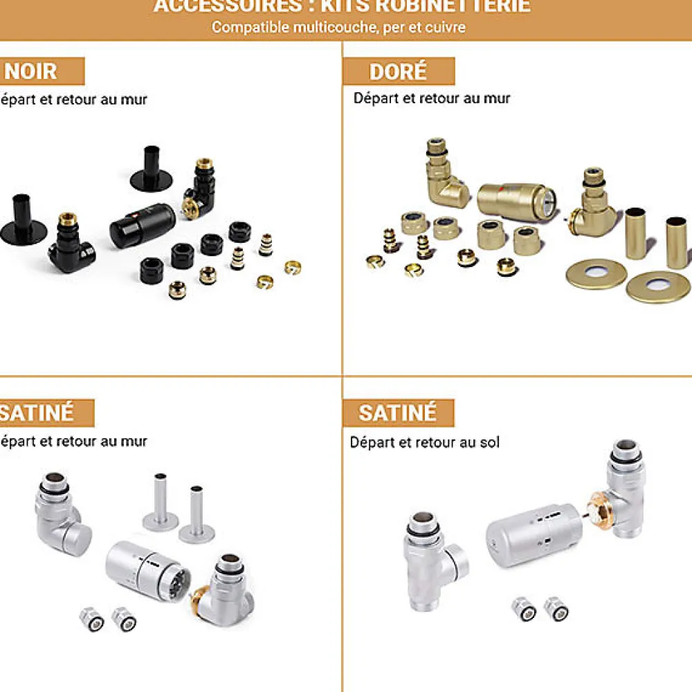 Matisere Sèche-serviette eau chaude noir de 1470mm de haut et 500mm de large - 540 Watt - VIP1470/500SXN