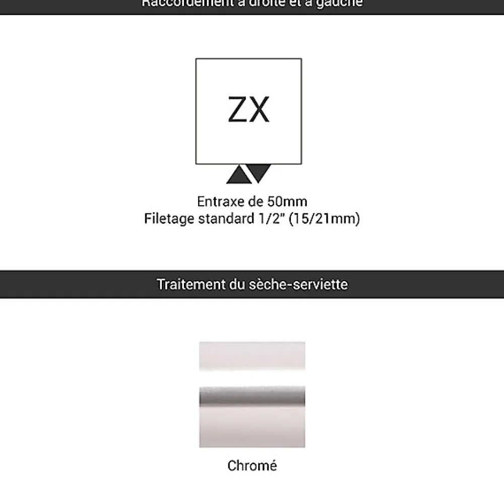 Sèche-Serviettes Eau Chaude|Matisere Sèche-serviette eau chaude chromé de 1580mm de haut / 500mm de large - 556 Watt - ALE1580/500ZXCRO