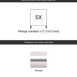Matisere Sèche-serviette eau chaude chromé de 900mm de haut / 500mm de large - 272 Watt - FIO900/500SXCRO