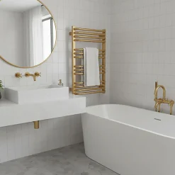 Matisere Sèche-serviette eau chaude doré de 760mm de haut et 600mm de large - 481 Watt - ALE760/600ZXBRA