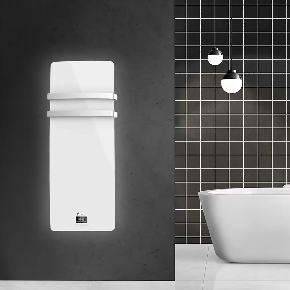 Sèche-Serviettes Électrique|Sannover Sèche-Serviette Electrique en Verre mural Omiros Sannover 850 W Blanc