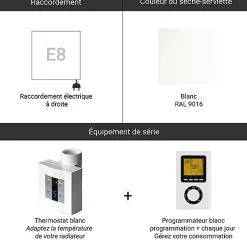 Matisere Sèche-serviette électrique blanc de 1585mm de haut et 620mm de large - 800 Watt - CAS1585/620ME8BP