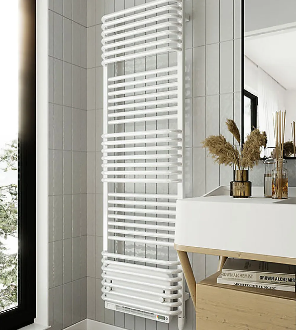 Matisere Sèche-serviette électrique blanc de 1580mm de haut et 500mm de large - 800 Watt - POL1580/500E8BBLO
