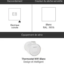 Sèche-Serviettes Électrique|Matisere Sèche-serviette électrique blanc thermostat wifi - HxL 1580x800mm - 1200 Watt - ALE1580/800E8BW