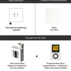 Matisere Sèche-serviette électrique blanc programmable - HxL 1140x600 mm - 800 Watt - ALE1140/600E1BP