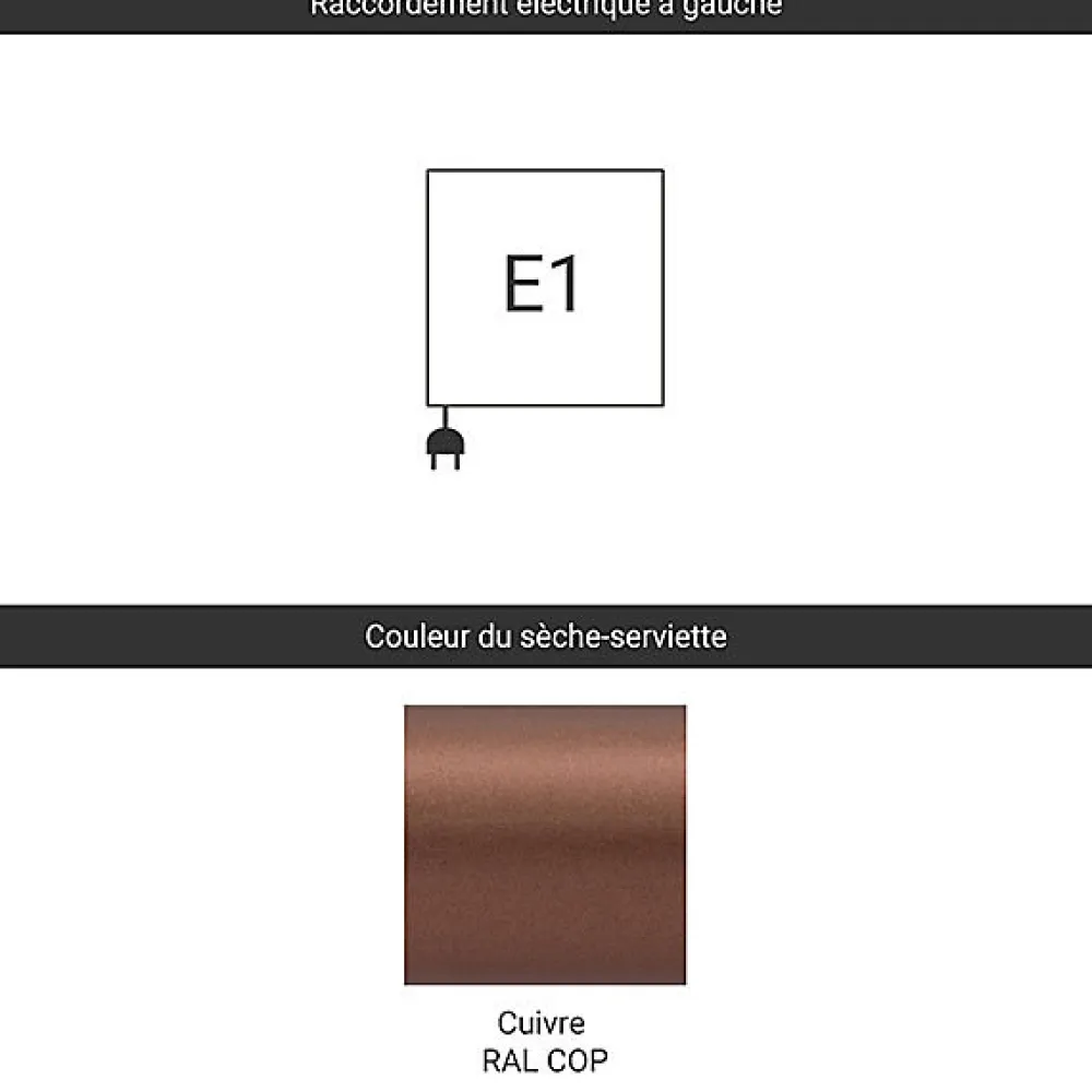 Matisere Sèche-serviette électrique cuivré - (HxL) 1149x600 mm - 600 (Watts) - 600 Watt - JAD1149-600E1COP