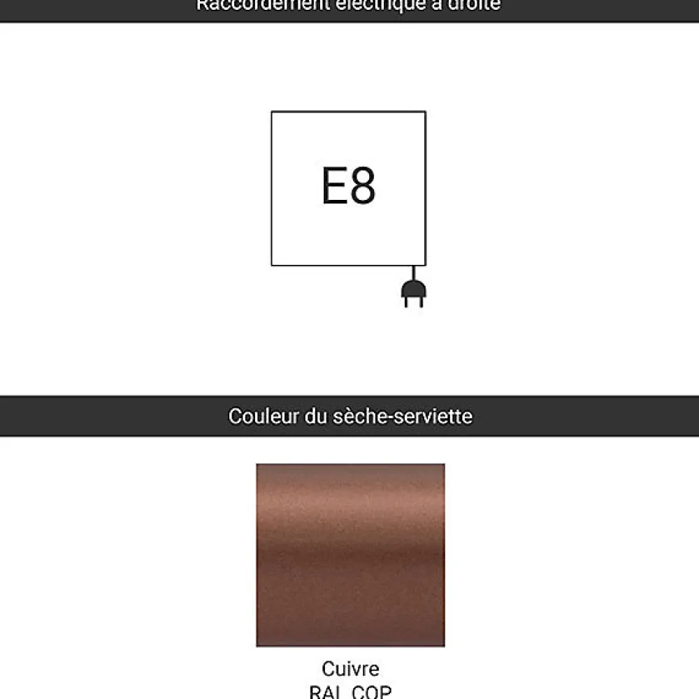 Sèche-Serviettes Électrique|Matisere Sèche-serviette électrique cuivré - (HxL) 720x500 mm - 300 (Watts) - 300 Watt - SIM720-500E8COP
