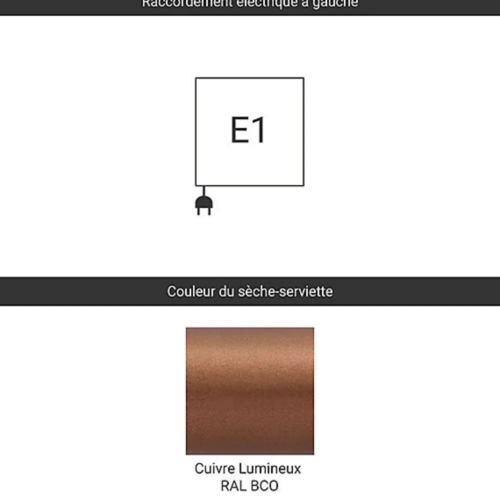 Matisere Sèche-serviette électrique cuivré - (HxL) 735x430 mm - 400 (Watts) - 400 Watt - MIK735-430E1BCO
