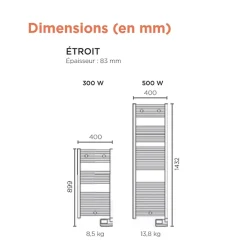 Thermor Sèche-serviette électrique CORSAIRE 2 blanc digital étroit 300W - - 473302