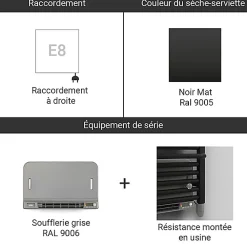 Sèche-Serviettes Soufflant|Matisere Sèche-serviette électrique noir de 1320mm de haut et 500mm de large - 800 Watt - CIT1320/500E8NBLO