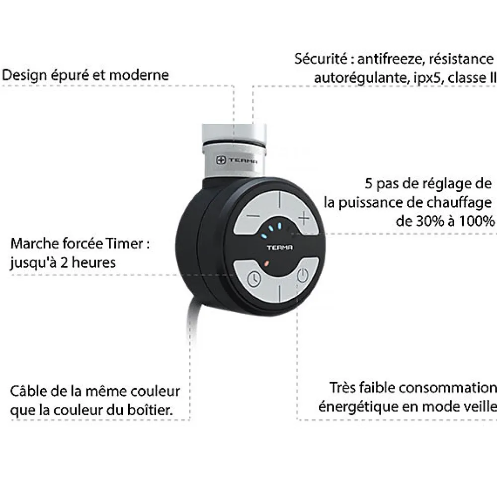 Matisere Sèche-serviette électrique noir de 1770mm de haut et 500mm de large - 1200 Watt - RIB1770/500TE8SOAN