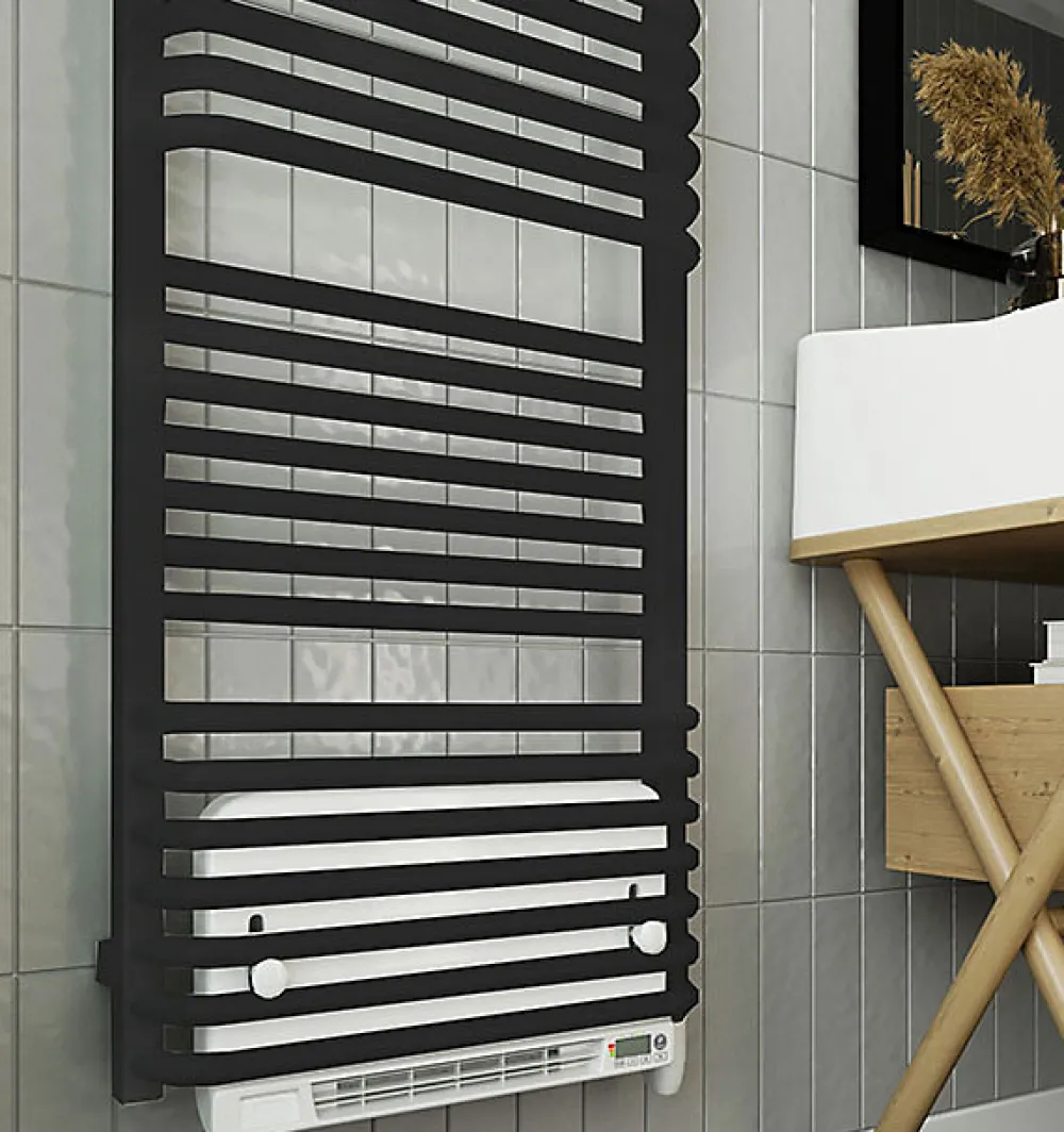 Sèche-Serviettes Soufflant|Matisere Sèche-serviette électrique noir de 1580mm de haut et 500mm de large - 800 Watt - POL1580/500E8NBLO