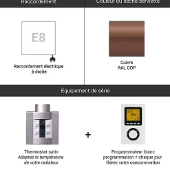 Sèche-Serviettes Électrique|Matisere Sèche-serviette électrique programmable cuivré - HxL 1540x504 mm - 400 Watt - RET1540/504E8COPP