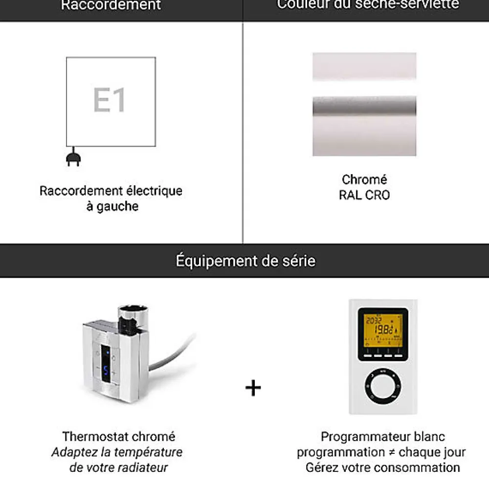 Matisere Sèche-serviette électrique programmable chromé - HxL 1540x504 mm - 300 Watt - RET1540/504E1CROP