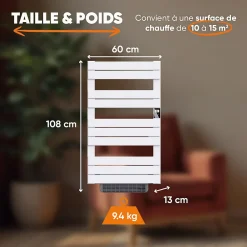 Sèche-Serviettes Soufflant|Bestherm Sèche-serviette électrique sans fluide avec soufflerie 500W+1000W H.108,4xL60cm HANAE blanc