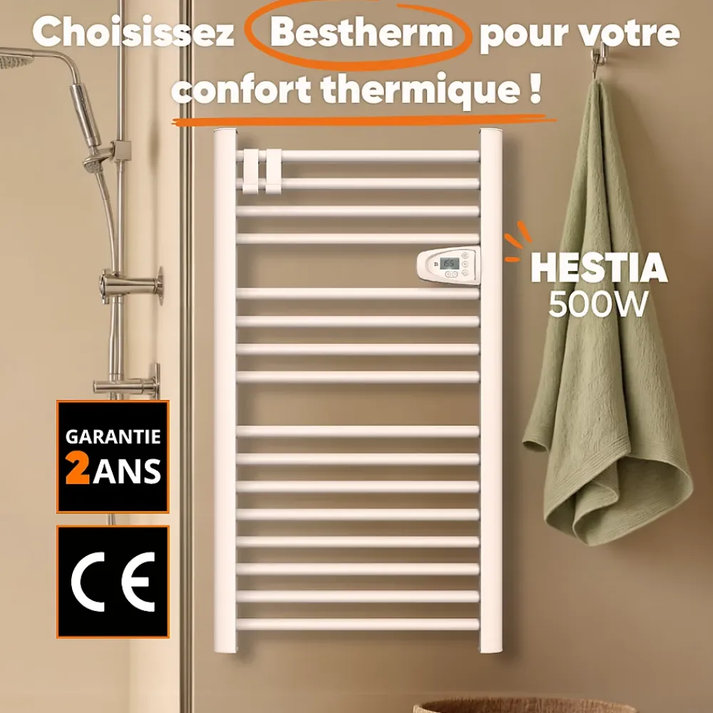 Sèche-Serviettes Mixte|Bestherm Sèche-serviette électrique sans fluide 500W H.98xL54cm HESTIA blanc