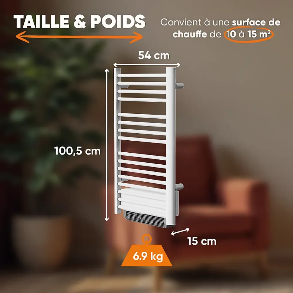 Sèche-Serviettes Soufflant|Bestherm Sèche-serviette électrique sans fluide avec soufflerie 500W+1000W H.100,5xL54cm HESTIA blanc