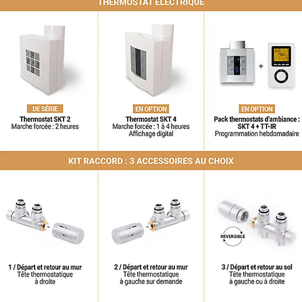 Matisere Sèche-serviette mixte blanc - (HxL) 1380x686mm - 800 Watt - 780 Watt - LEN1380-686GZ1B