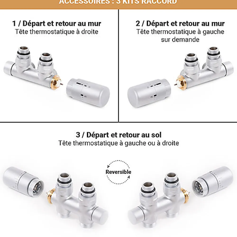 Matisere Sèche-serviette mixte blanc de 1610mm de haut et 500mm de large - 607 Watt - BON1610/500DWZ1B