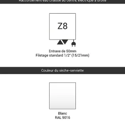 Sèche-Serviettes Mixte|Matisere Sèche-serviette mixte blanc - (HxL) 1860x500mm - 800 Watt - 793 Watt - FIO1860-500Z8B