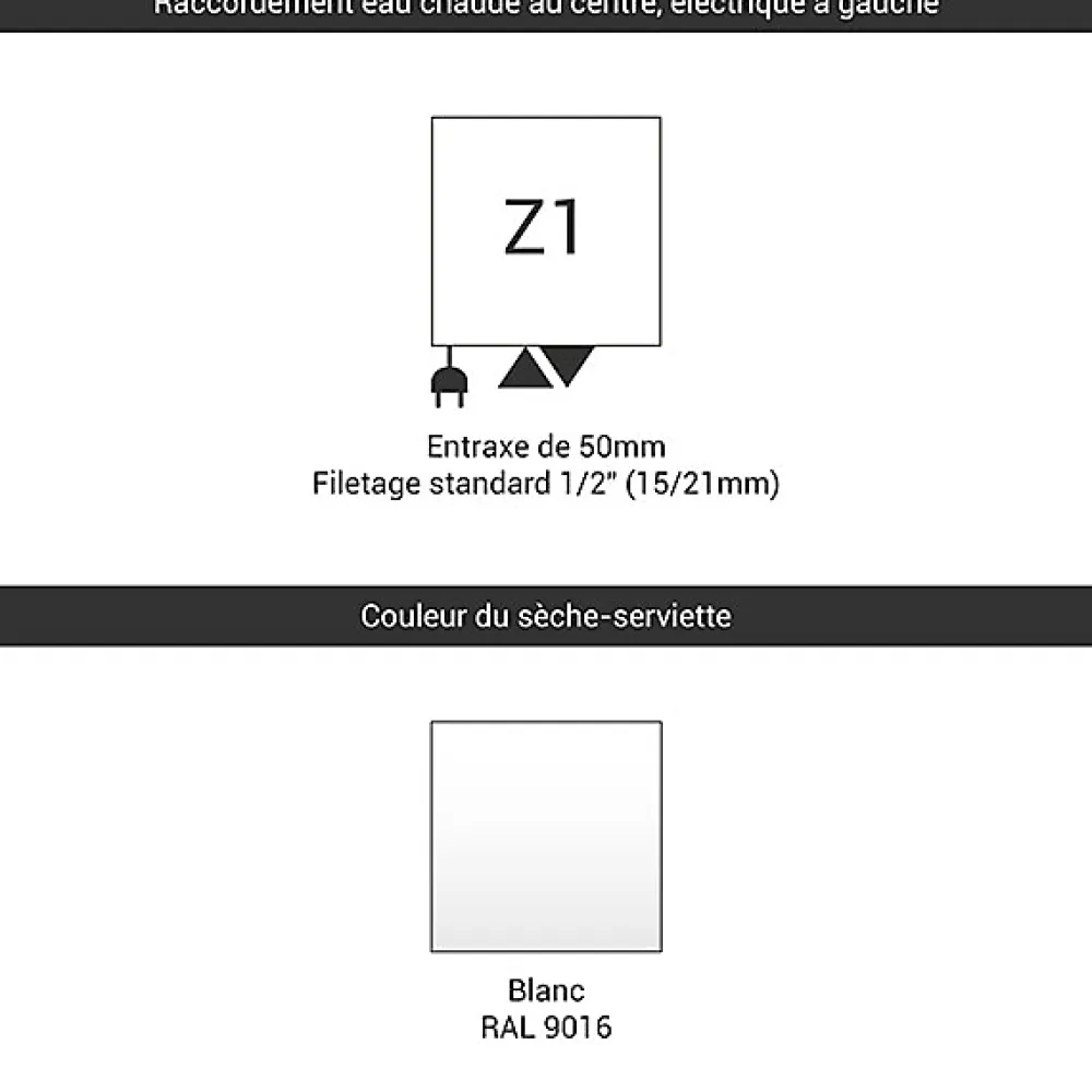 Matisere Sèche-serviette mixte blanc de 1755mm de haut et 500mm de large - 609 Watt - SIM1755/500DWZ1B