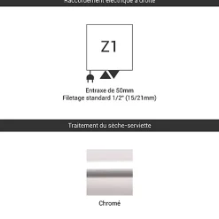 Matisere Sèche-serviette mixte chromé de 1580mm de haut / 700mm de large - 773 Watt - ALE1580/700Z1CRO