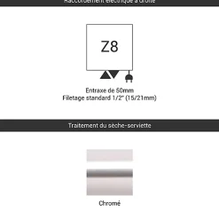Matisere Sèche-serviette mixte chromé de 900mm de haut et 530mm de large - 285 Watt - FIO900/530Z8CRO